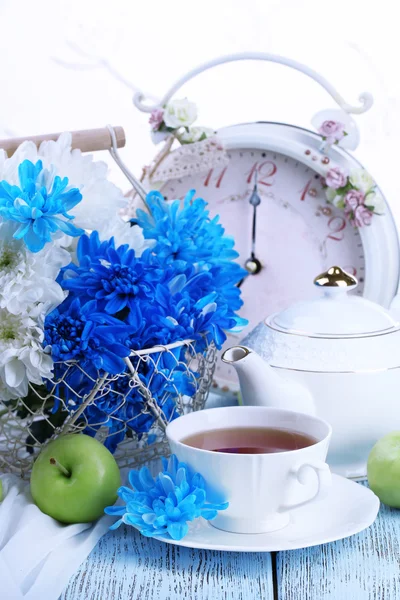 Composition of white and blue chrysanthemum close-up — Stock Photo, Image