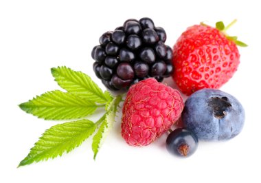 Olgun tatlı farklı meyveler, üzerinde beyaz izole