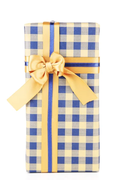 Gift box with colorful ribbon isolated on white — Stock Photo, Image