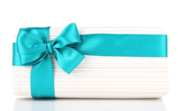 Gift box with colorful ribbon isolated on white — Stock Photo, Image