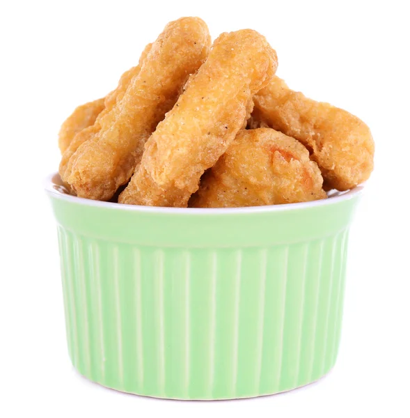 Nuggets z kurczaka smażone w miska na białym tle — Zdjęcie stockowe