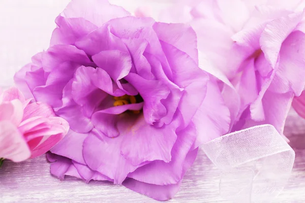 Ωραία, χρυσάνθεμο και eustoma τεχνητά λουλούδια, κοντινό πλάνο — Φωτογραφία Αρχείου