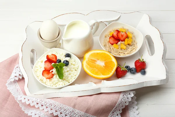 Delicious breakfast on table, close up — Stock Photo, Image