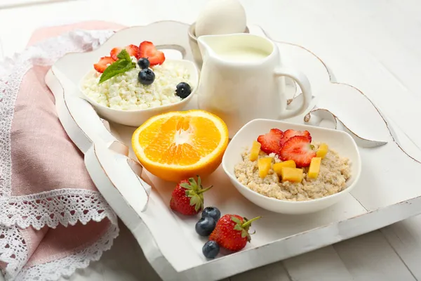 Delicious breakfast on table, close up — Stock Photo, Image