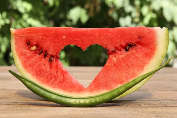 Fresh slice of watermelon on table outdoors, close up — Stock Photo, Image