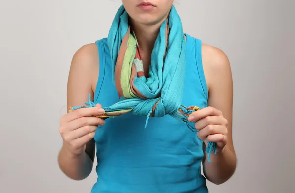 Woman wearing scarf close up — Stock Photo, Image