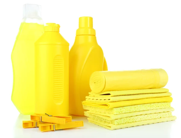 Cleaning products on white — Stock Photo, Image