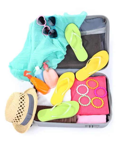 Suitcase with things for travelling — Stock Photo, Image