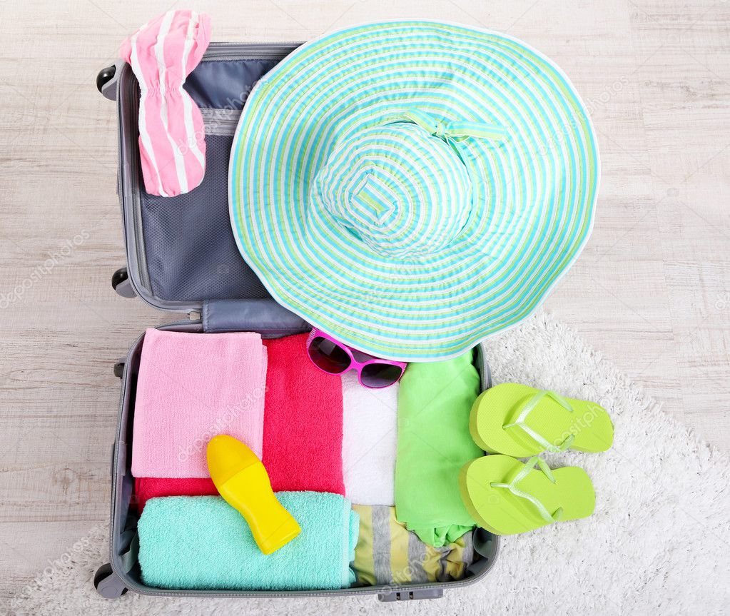 Suitcase with things for travelling
