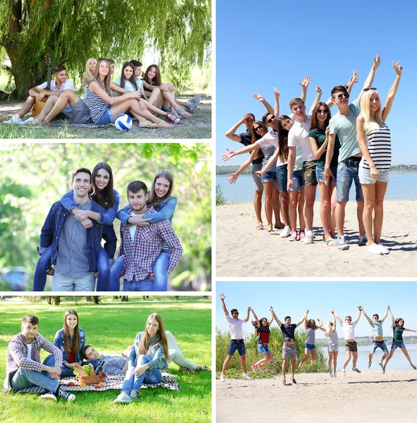 Amigos felizes na praia — Fotografia de Stock