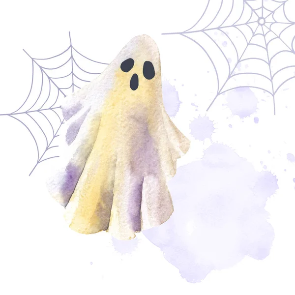 Lustiges Halloween Gespenst Aquarell Als Urlaubsillustration Halloween Set Handgezeichneter Stil — Stockfoto