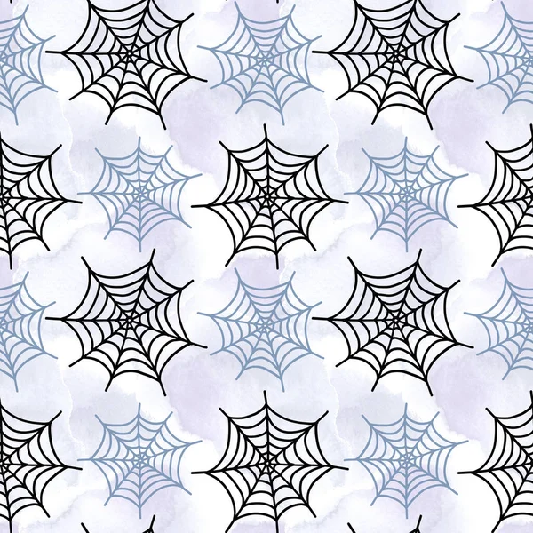 Halloween Sem Costura Padrão Com Teia Aranha Estilo Esboço Desenhado — Fotografia de Stock