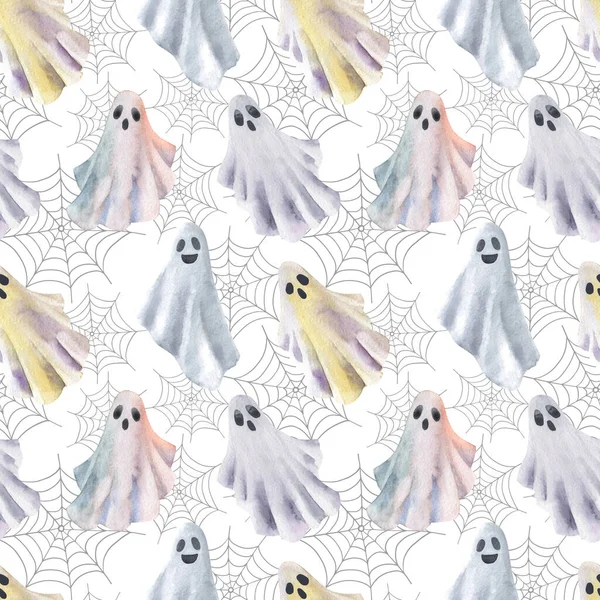Fantasmas Halloween Divertido Patrón Sin Costuras Acuarela Ilustración Halloween Estilo —  Fotos de Stock