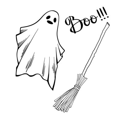 Cadılar Bayramı Hayaleti ve harf yuhalaması. El çizimi stili. Satır sanatı.