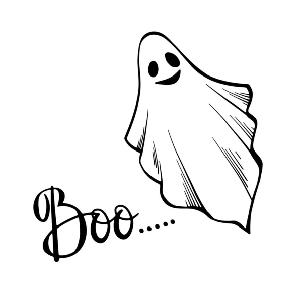 Ute Halloween Fantasma Boo Letras Estilo Dibujado Mano Línea Arte — Archivo Imágenes Vectoriales