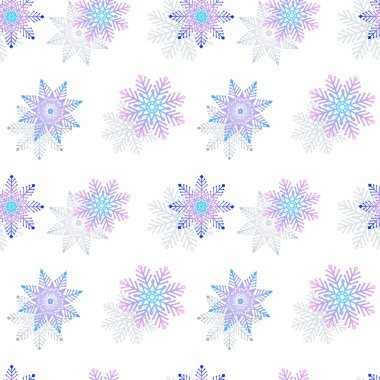 Renkli kar taneleri olan kusursuz bir Noel deseni. El çizimi taslak tarzı. Çizgi çalışması. Kağıt, dekorasyon ve ambalaj için kış arkaplanı.