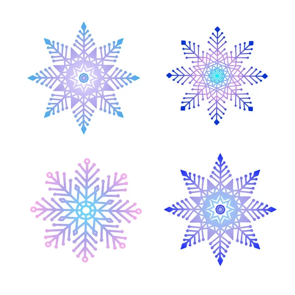 Christmas Set Snowflakes Hand Drawn Line Art Vector Design Elements — Stock Vector
