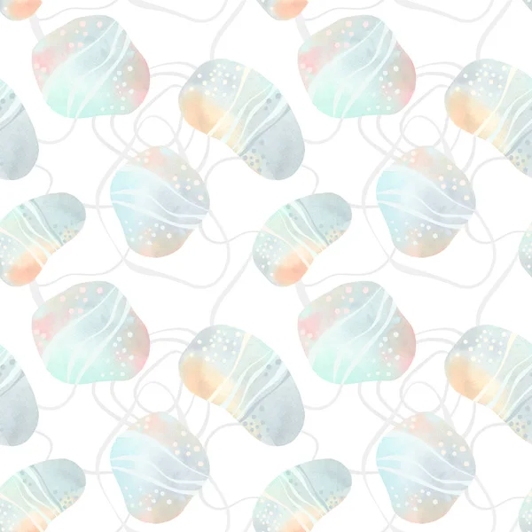 Abstrakte Seekiesel Nahtlose Musteraquarelle Als Gestaltungselement Meeressteine Meeresfelsen Handgezeichnete Malerei — Stockfoto