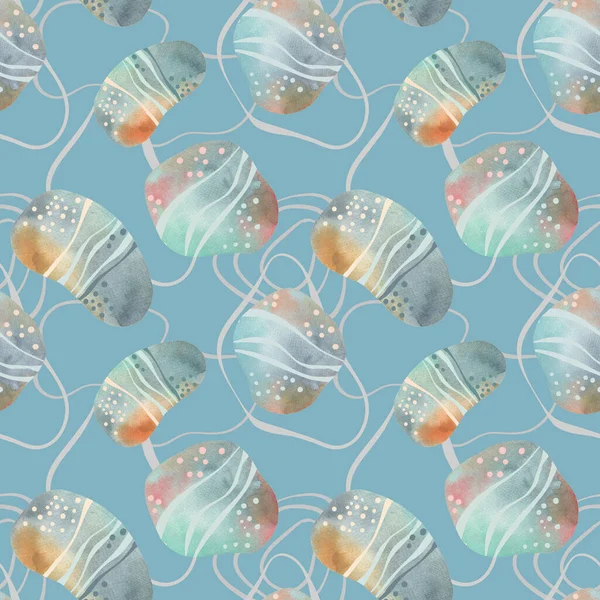 Анотація Морська Галька Безшовний Візерунок Акварель Елемент Дизайну Морські Камені — стокове фото