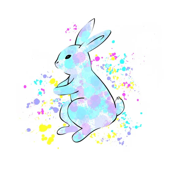 快乐的复活节兔子作为设计元素 手绘草图风格 色彩斑斓的背景 — 图库照片