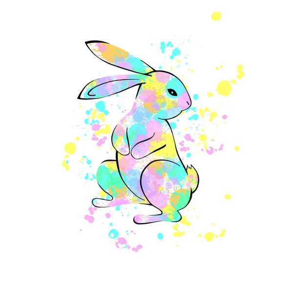 快乐的复活节兔子作为设计元素 手绘草图风格 色彩斑斓的背景 — 图库照片