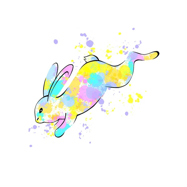Paskalya Tavşanı Mutlu Tavşan Çizimi Taslak Tarzı Renkli Sıçrama Arkaplanı — Stok fotoğraf