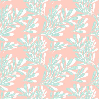 Soyut çiçekli yosunlar, pürüzsüz desenler. Elle çizilmiş görüntü. Dijital sanat. Kızıl deniz yosunları arka plan.