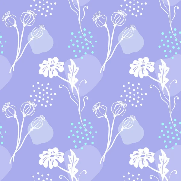 White Poppy Flower Poppy Seed Head Seamless Pattern Hand Drawn — Stock Photo, Image