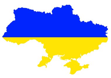 Ukrayna. Ukrayna devletinin topraklarının sınırları. Ukrayna 'yı Ukrayna bayrağının ulusal renklerinde dünyanın siyasi haritasında görmek. Vektör çizimi izole edildi