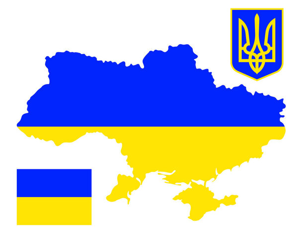 Ukraine. The contours of the territory of the Ukrainian state. View of Ukraine on the political map of the world in the national colors of the Ukrainian flag. Vector illustration isolated