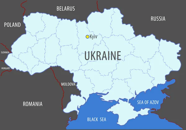 Ukraine. Map of the territory of the Ukrainian state with the designation of its state borders and the boundaries of its internal administrative regional division. — стоковий вектор