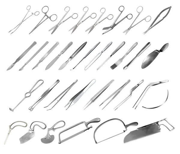 Set Surgical Instruments Tweezers Scalpels Saws Amputation Knives Microsurgical Forceps — ストックベクタ