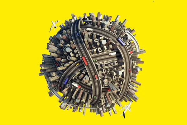 Miniature planet as concept for chaotic urban life isolated with clipping path — Stock Photo, Image