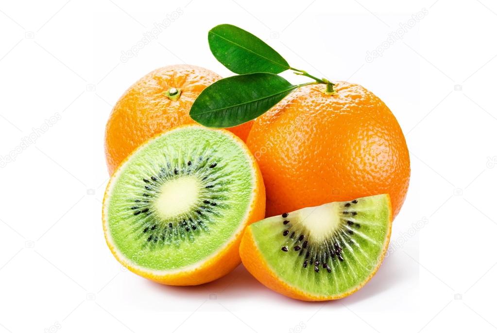 Orange with kiwi inside isolated on white