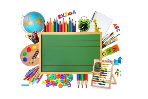 School en office supplies frame, op witte achtergrond, terug naar school — Stockfoto