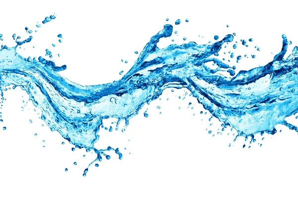 Blaues Wasser spritzt isoliert auf weißem Hintergrund — Stockfoto