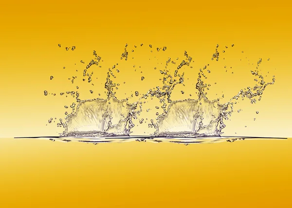 Water splash geïsoleerd op geel — Stockfoto
