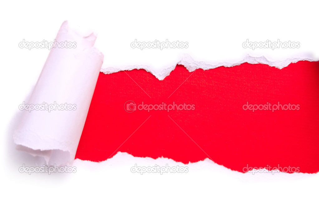Cracked red paper background isolated on white