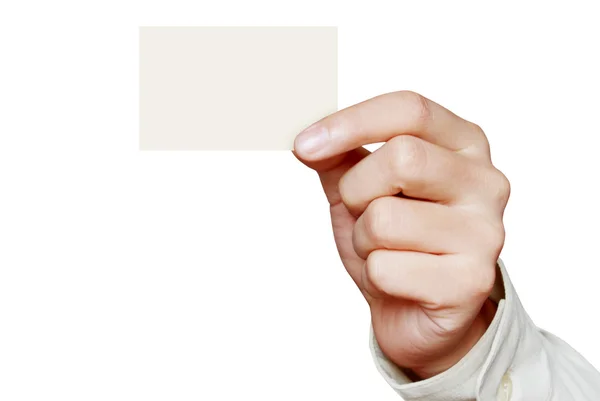 Businessman s hand holding blank paper business card — Stock Photo, Image