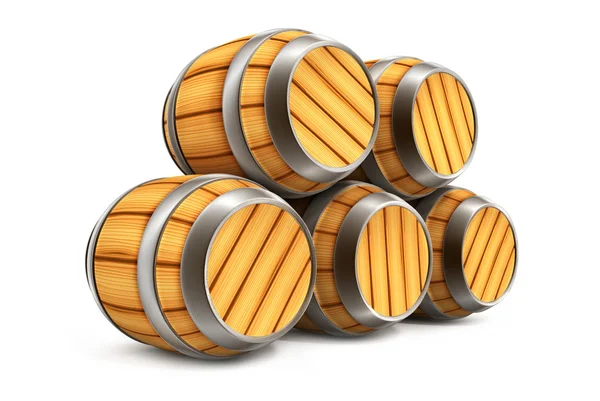 Wooden barrels on white background — Stock Photo, Image