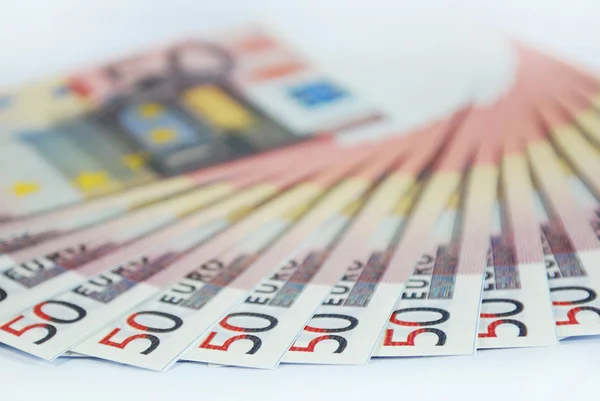 Banknoten in einer Reihe europäische Einheitswährung — Stockfoto