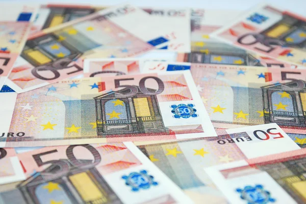 Banknoten in einer Reihe europäische Einheitswährung — Stockfoto