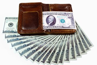 banknot üzerinde beyaz izole cüzdan