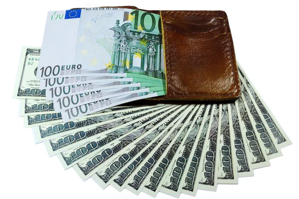 Banknot w portfelu na białym tle — Zdjęcie stockowe
