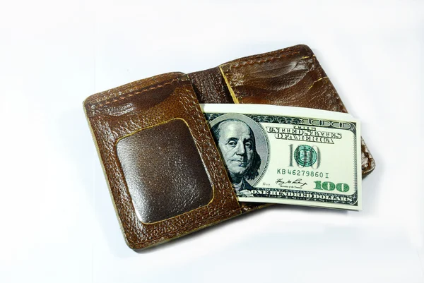 Banknote in wallet isolated on white — Stock Photo, Image