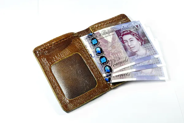 Банкнота в бумажнике изолированы на белом — стоковое фото