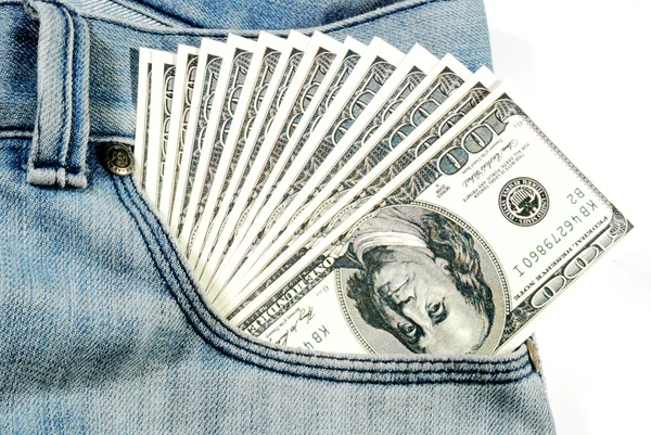 Банкноты в кармане джинсов — стоковое фото