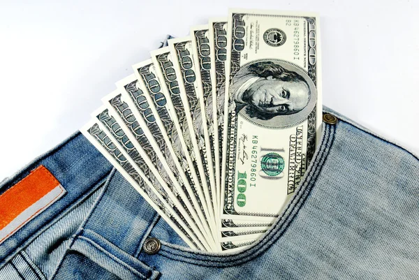 Banknotes in jeans pocket — Stock Photo, Image