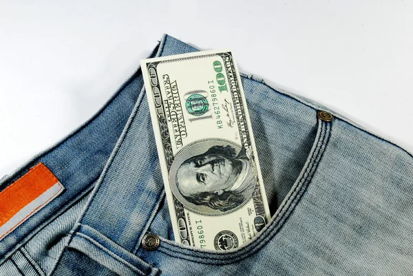Banknotes in jeans pocket — Stock Photo, Image