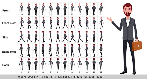 Animasi Berjalan Dari Pengusaha Character Walk Cycle Animation Sequence Frame — Stok Foto